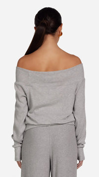Michael Lauren Fenn Ribbed Off The Shoulder Top in Heather Grey