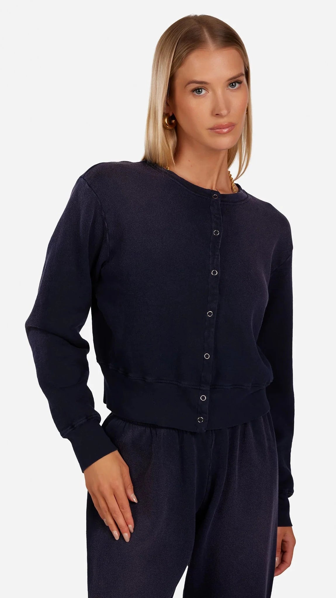 Michael Lauren Novak Snap Sweatshirt in Washed Navy