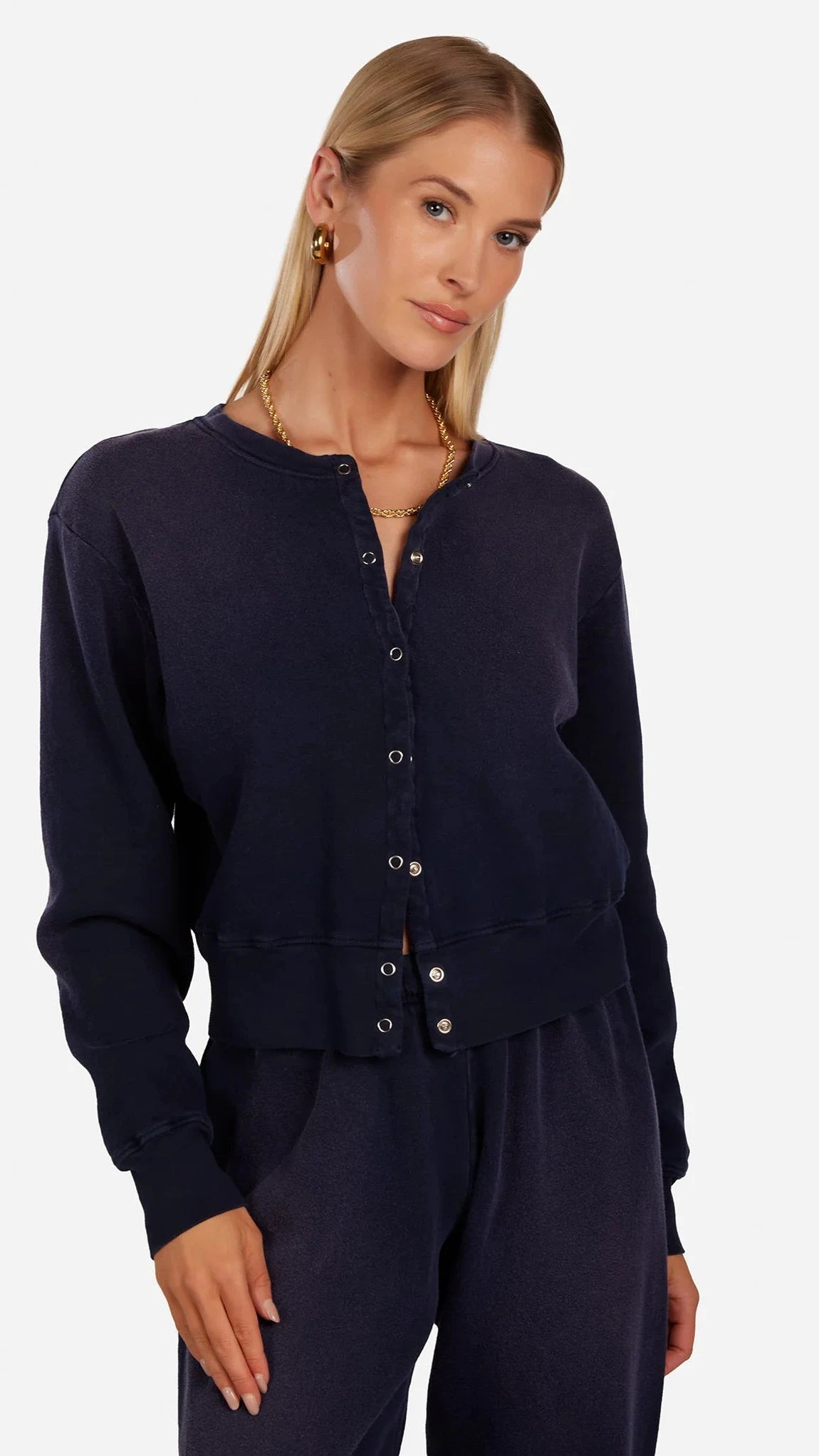 Michael Lauren Novak Snap Sweatshirt in Washed Navy