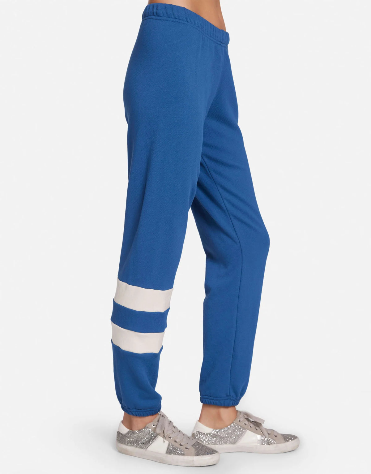 Michael Lauren Roka Sweatpants in Mykonos Blue/Ivory