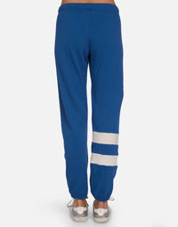 Michael Lauren Roka Sweatpants in Mykonos Blue/Ivory