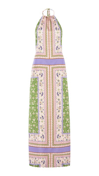 Misa Samantha Silky Halter Maxi in Matcha
