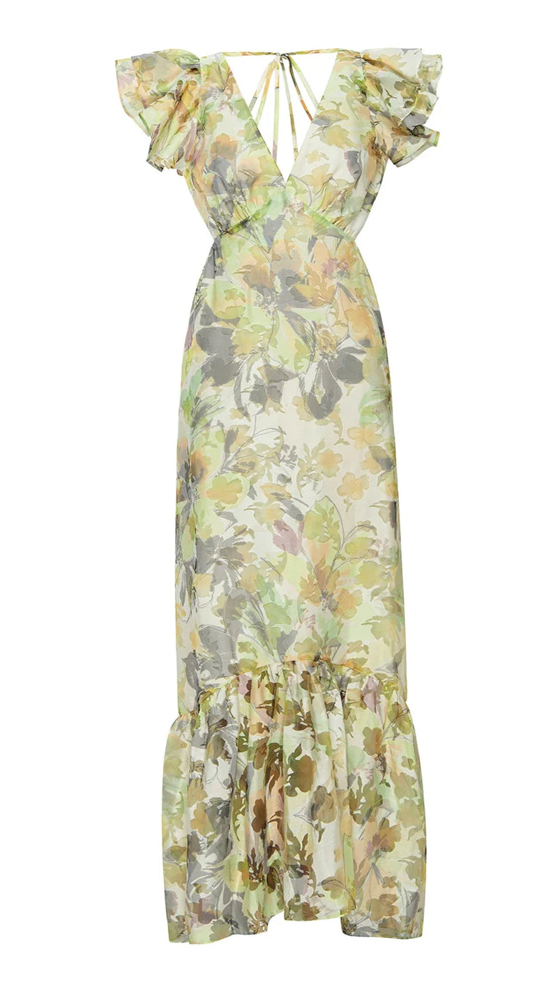 Misa Septima Open Back Maxi Dress in Lucent Blooms
