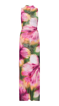 Misa Athena Mesh Mock Midi Dress in Hibiscus