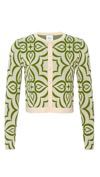 Misa Pansy Knit Cardigan in Green Mosaic Tile Print