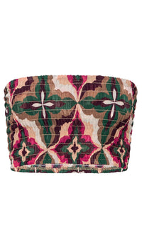 Misa Roksana Smocked Crop Top in Prismatic Fuchsia Tile