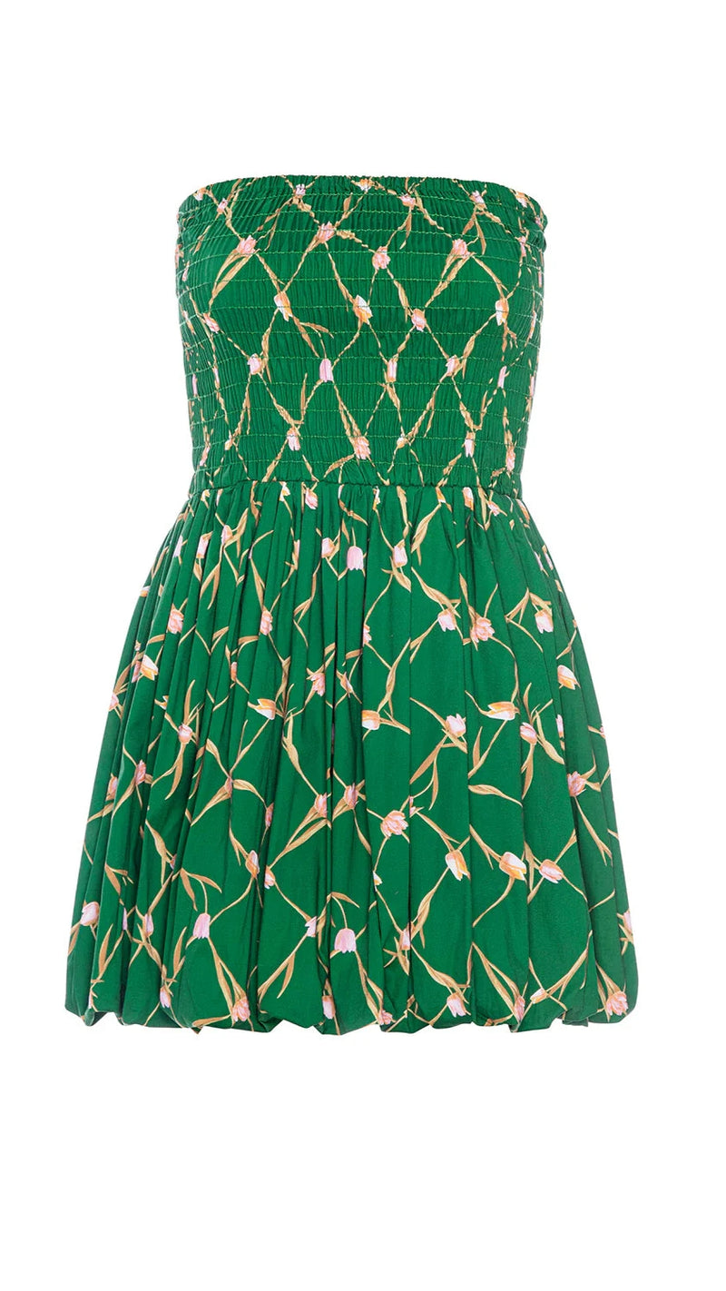 Misa Sadie Strapless Bubble Mini Dress in Tulip Lattice Cotton