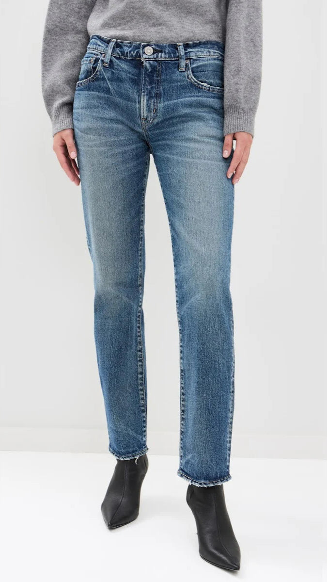 Moussy MV Florahome Slim Straight Mid Rise Jeans in Blue