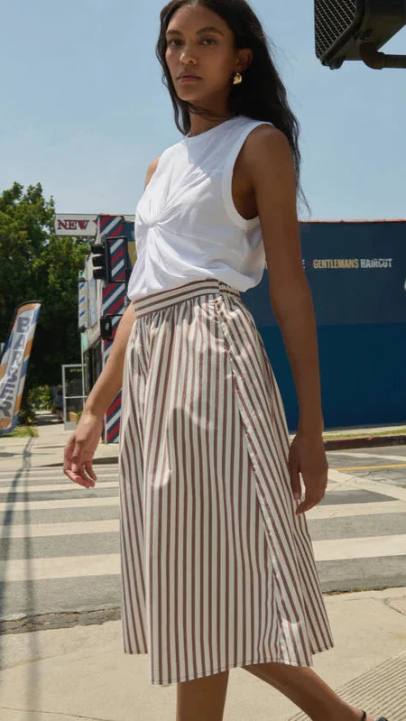Nation LTD Tatiana Poplin Midi Skirt in Sable Stripe