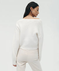 Naadam Cashmere Super Luxe Fisherman Balloon Sleeve Cardigan in White