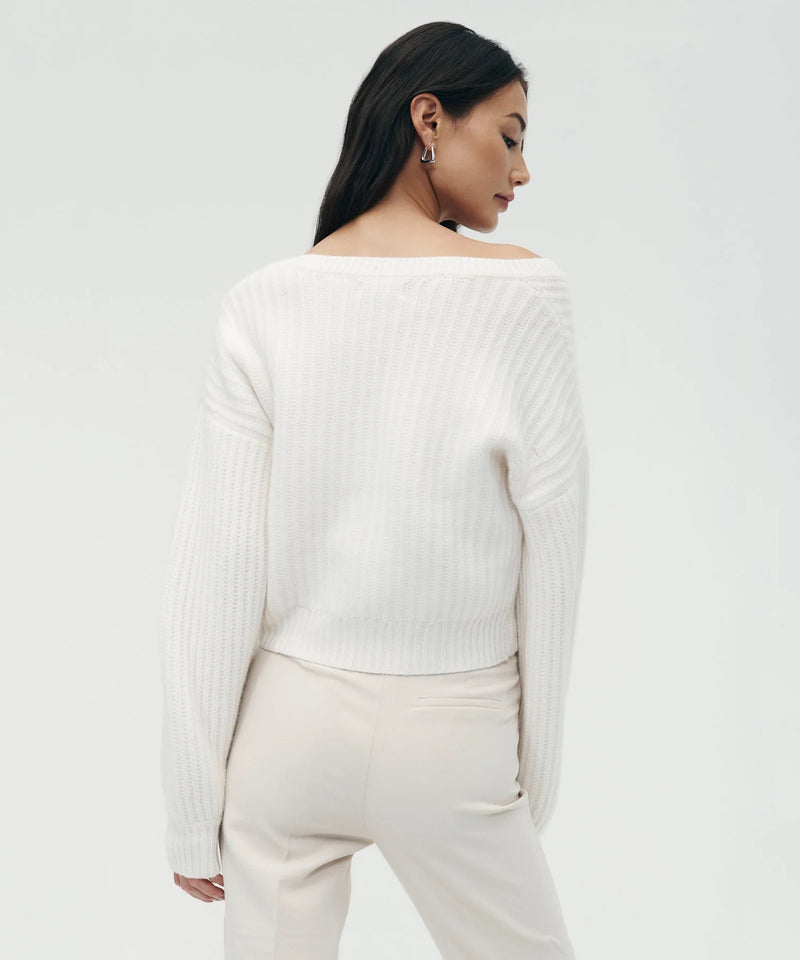 Naadam Cashmere Super Luxe Fisherman Balloon Sleeve Cardigan in White