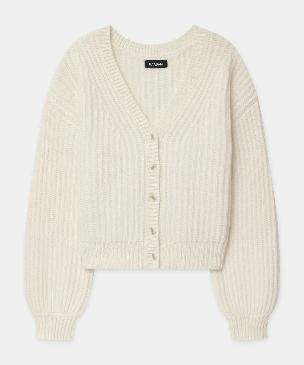 Naadam Cashmere Super Luxe Fisherman Balloon Sleeve Cardigan in White