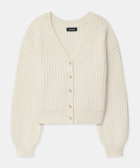 Naadam Cashmere Super Luxe Fisherman Balloon Sleeve Cardigan in White