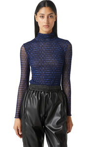 Misa Nadja Mesh Mock Neck Long Sleeve Top in Midnight Shibori