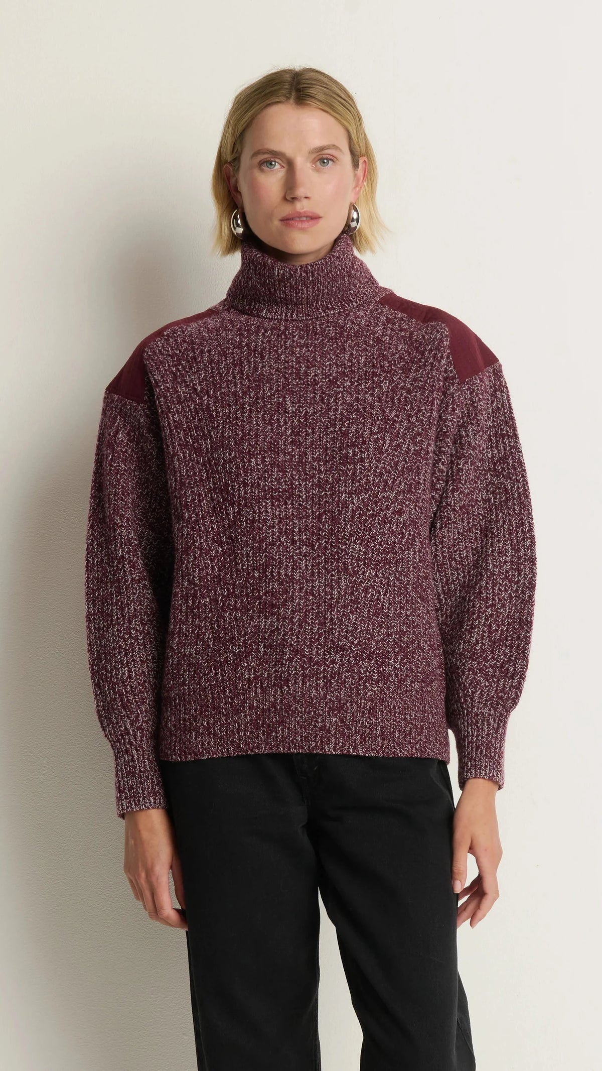 Nation LTD Pepper Patched Sweater in Heather Port