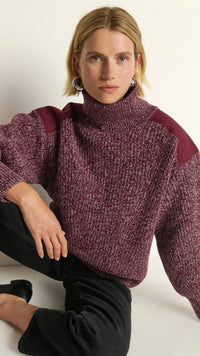 Nation LTD Pepper Patched Sweater in Heather Port