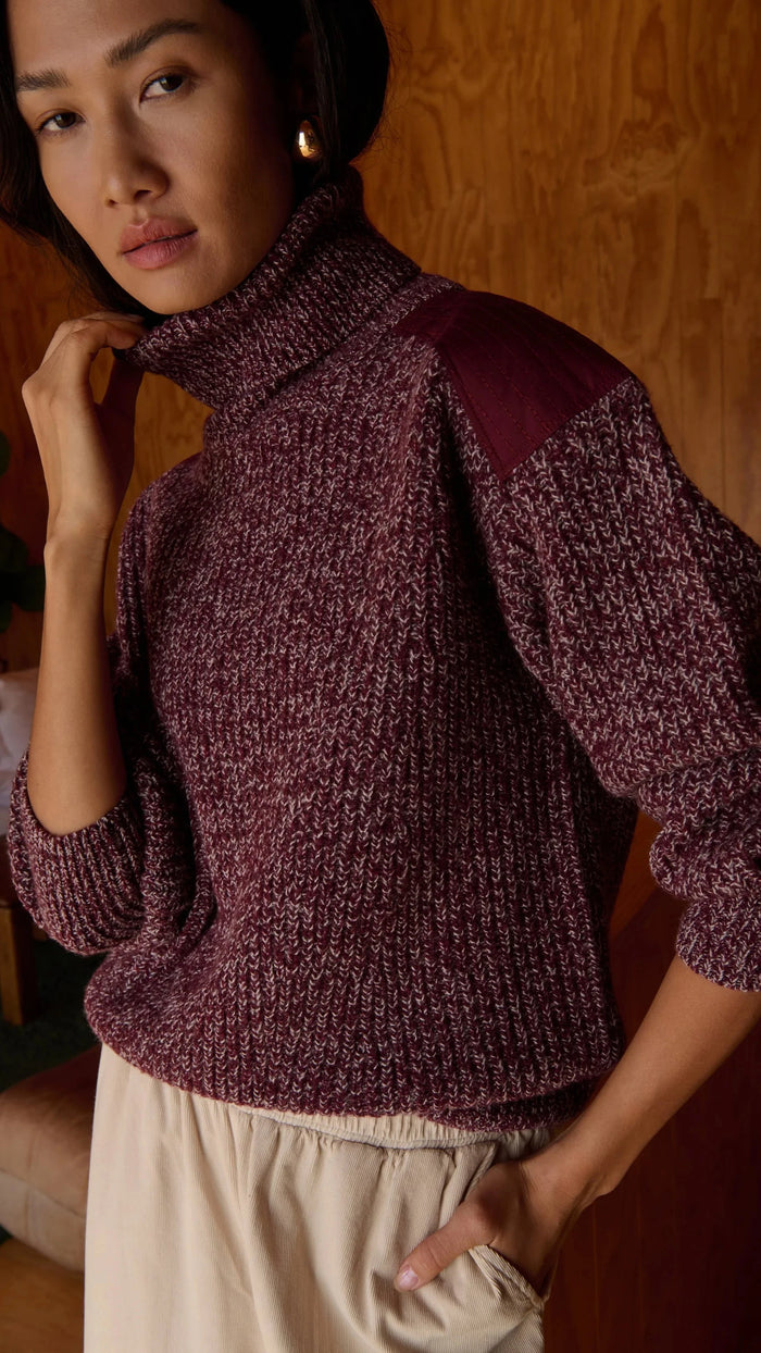 Nation LTD Pepper Patched Sweater in Heather Port