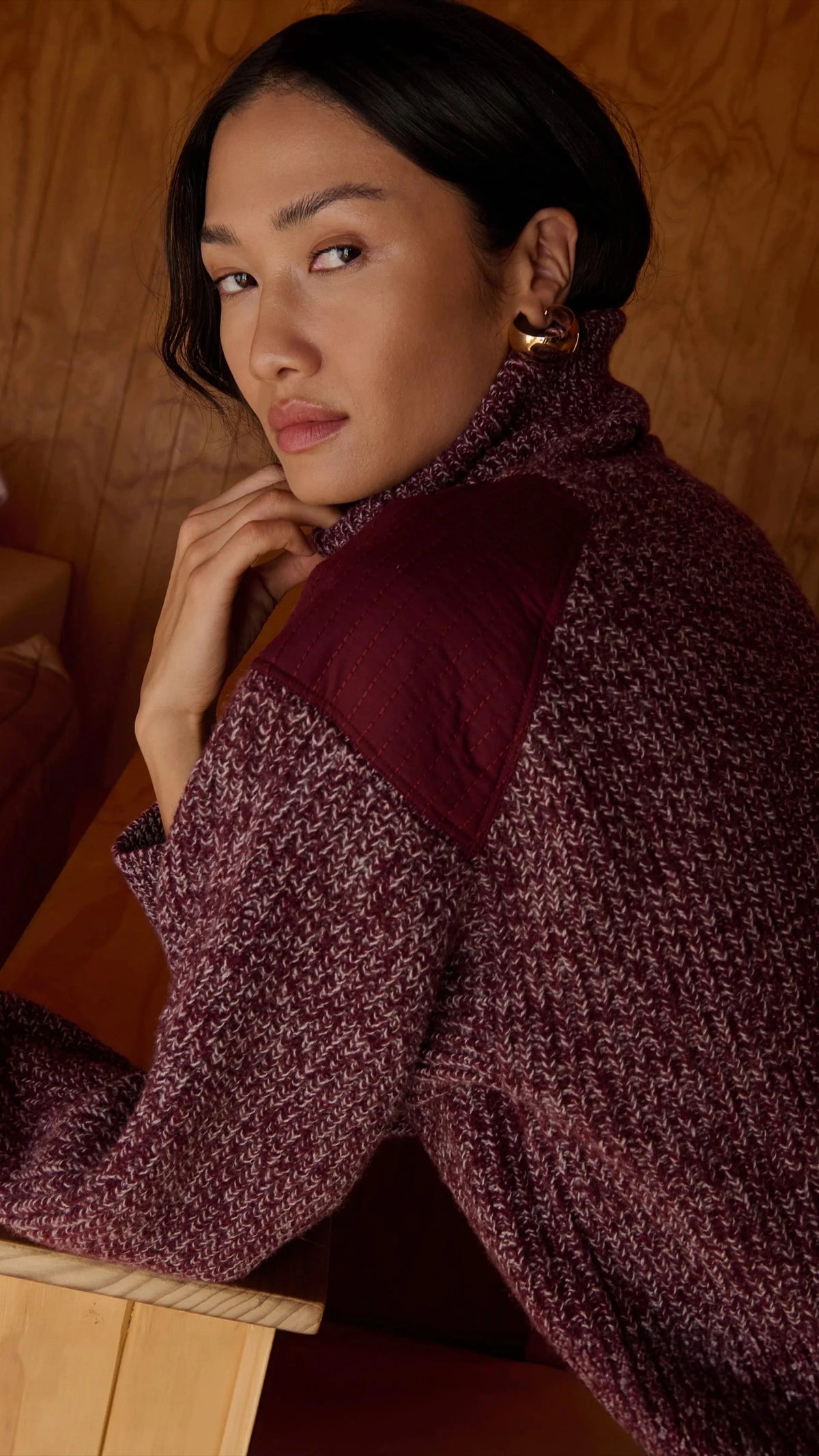 Nation LTD Pepper Patched Sweater in Heather Port