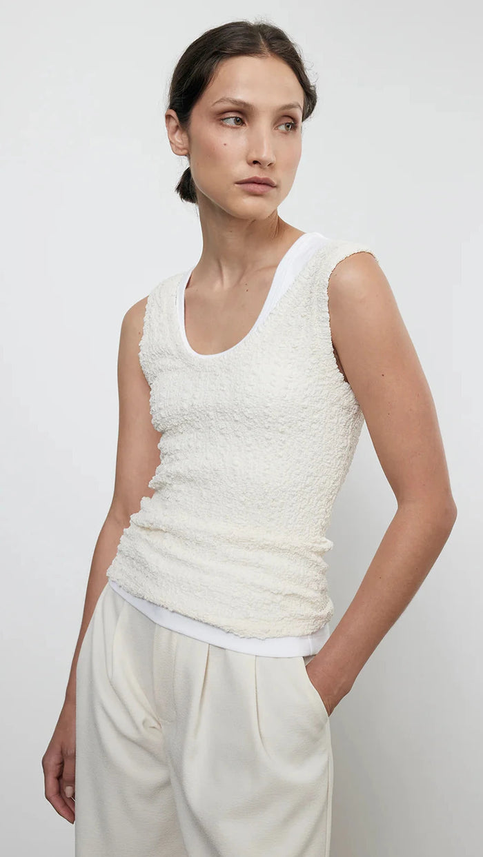 Enza Costa Popcorn Puckered Tank in White