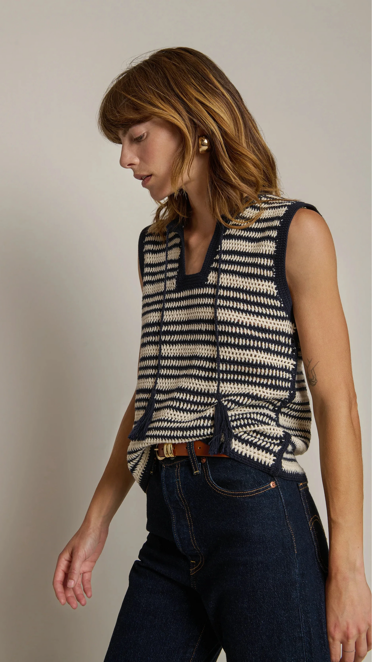 Nation LTD Priscilla Crochet Tank in Seascape Stripe