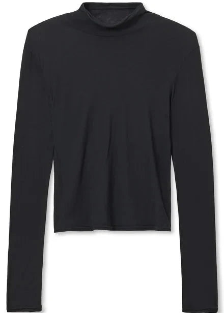 Perfect White Tee Kim Mock Neck Long Sleeve in Black