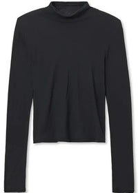 Perfect White Tee Kim Mock Neck Long Sleeve in Black