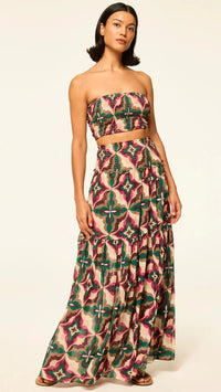Misa Roksana Smocked Crop Top in Prismatic Fuchsia Tile