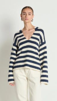 Nation LTD Renata Popover Sweater in Marine Stripe