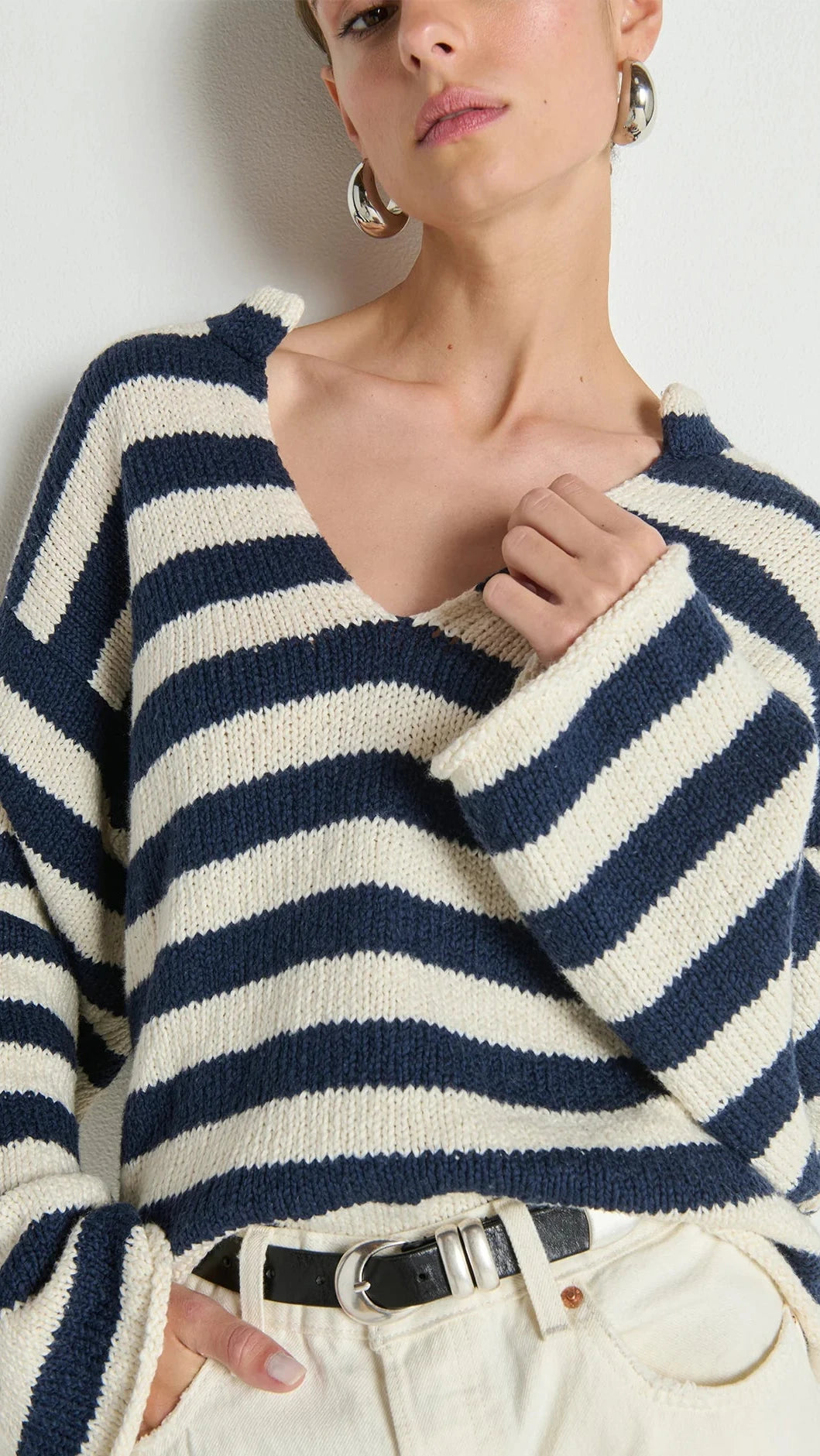 Nation LTD Renata Popover Sweater in Marine Stripe