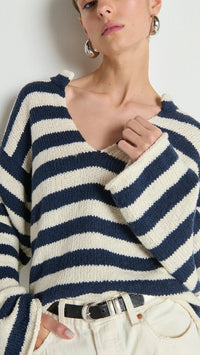 Nation LTD Renata Popover Sweater in Marine Stripe