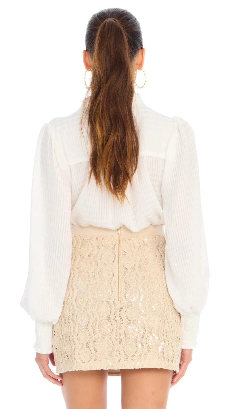Allison New York Dawn Beaded Knit Mini Skirt in Sand