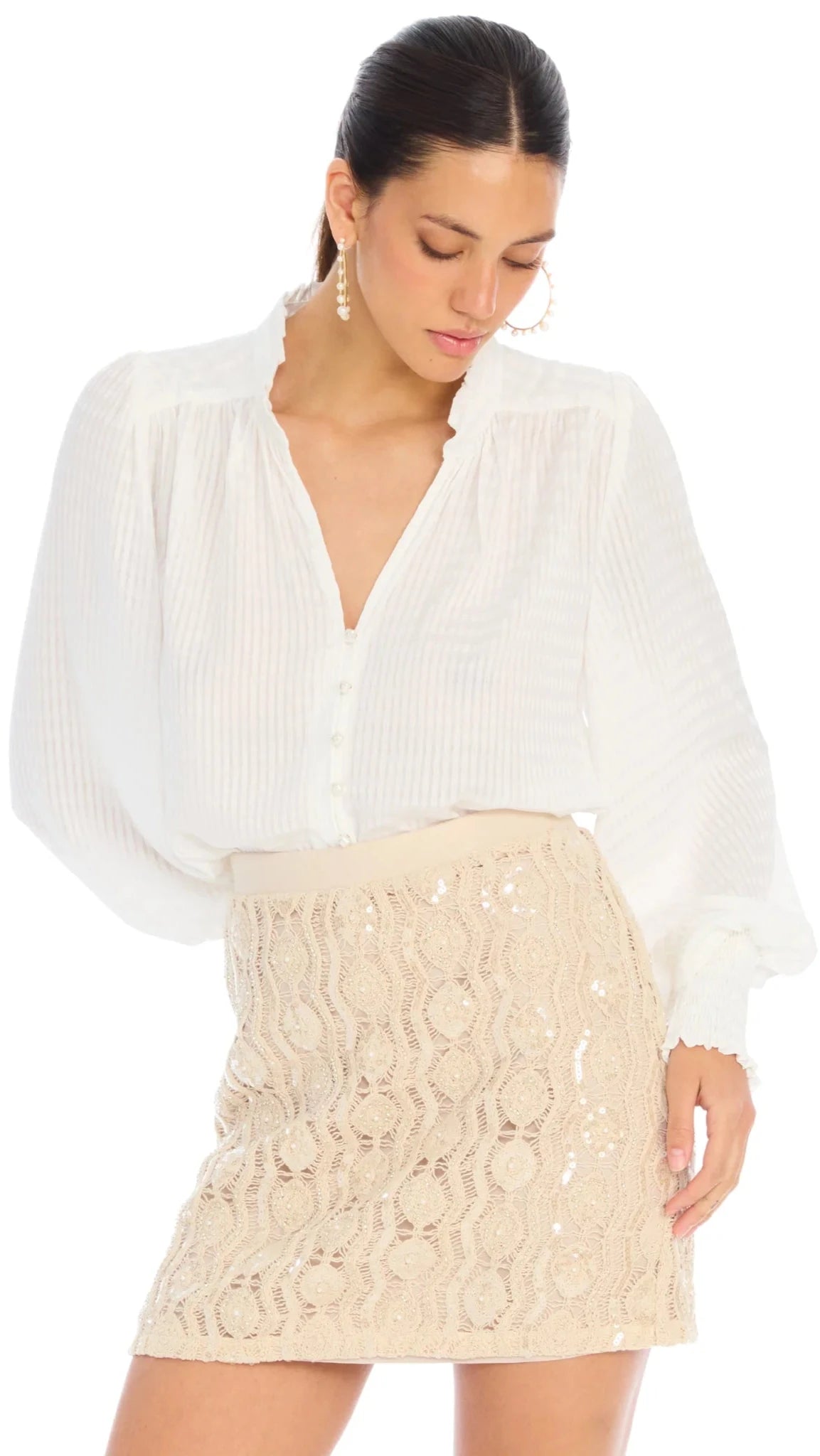 Allison New York Dawn Beaded Knit Mini Skirt in Sand