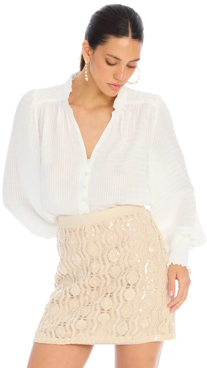 Allison New York Dawn Beaded Knit Mini Skirt in Sand