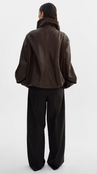 Lamarque Ronja Oversized Leather Jacket in Dark Brown