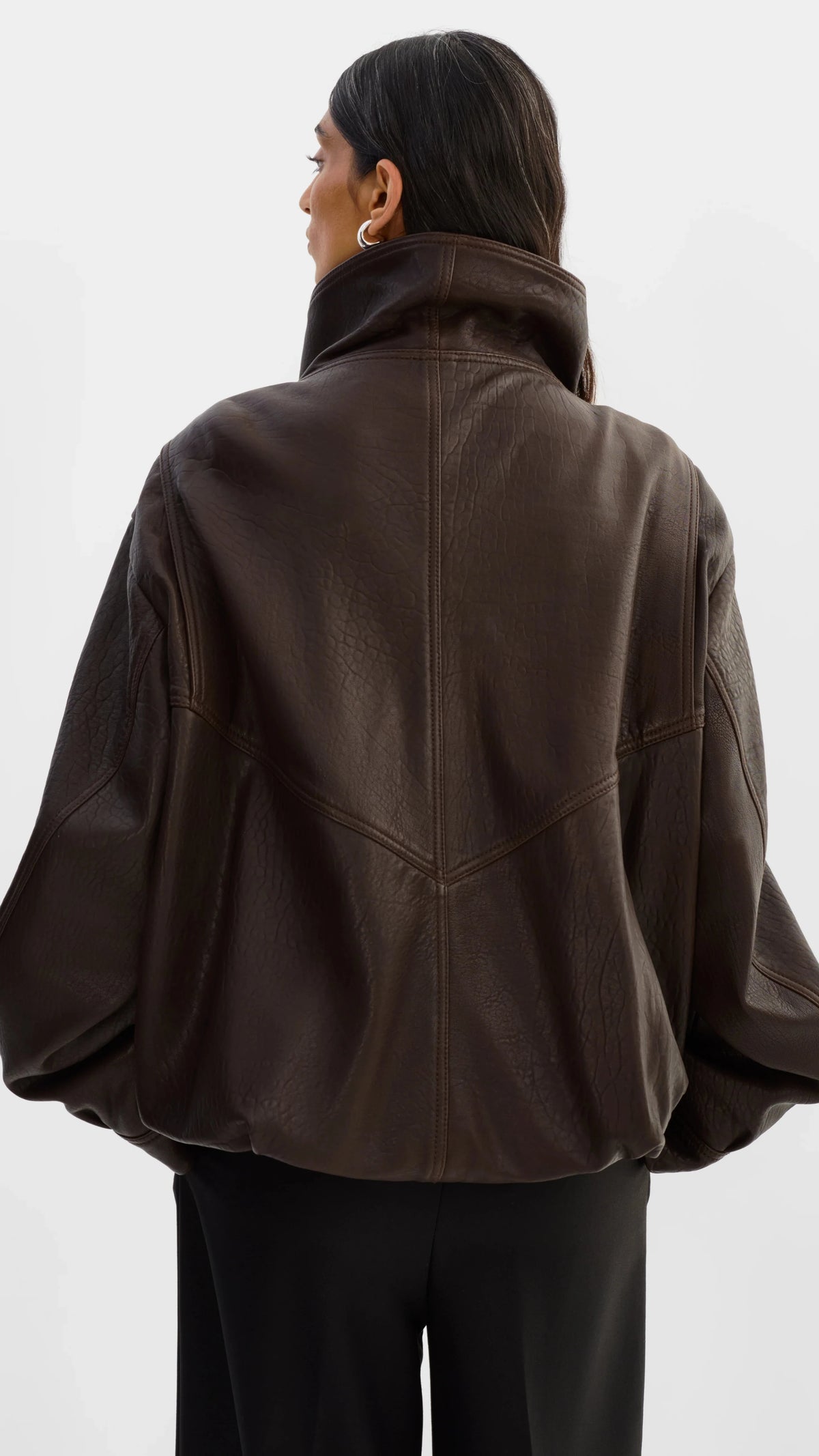 Lamarque Ronja Oversized Leather Jacket in Dark Brown