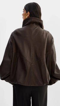 Lamarque Ronja Oversized Leather Jacket in Dark Brown