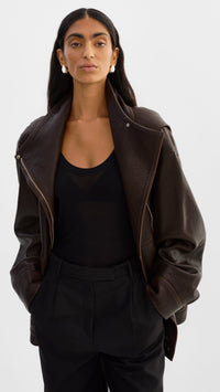Lamarque Ronja Oversized Leather Jacket in Dark Brown