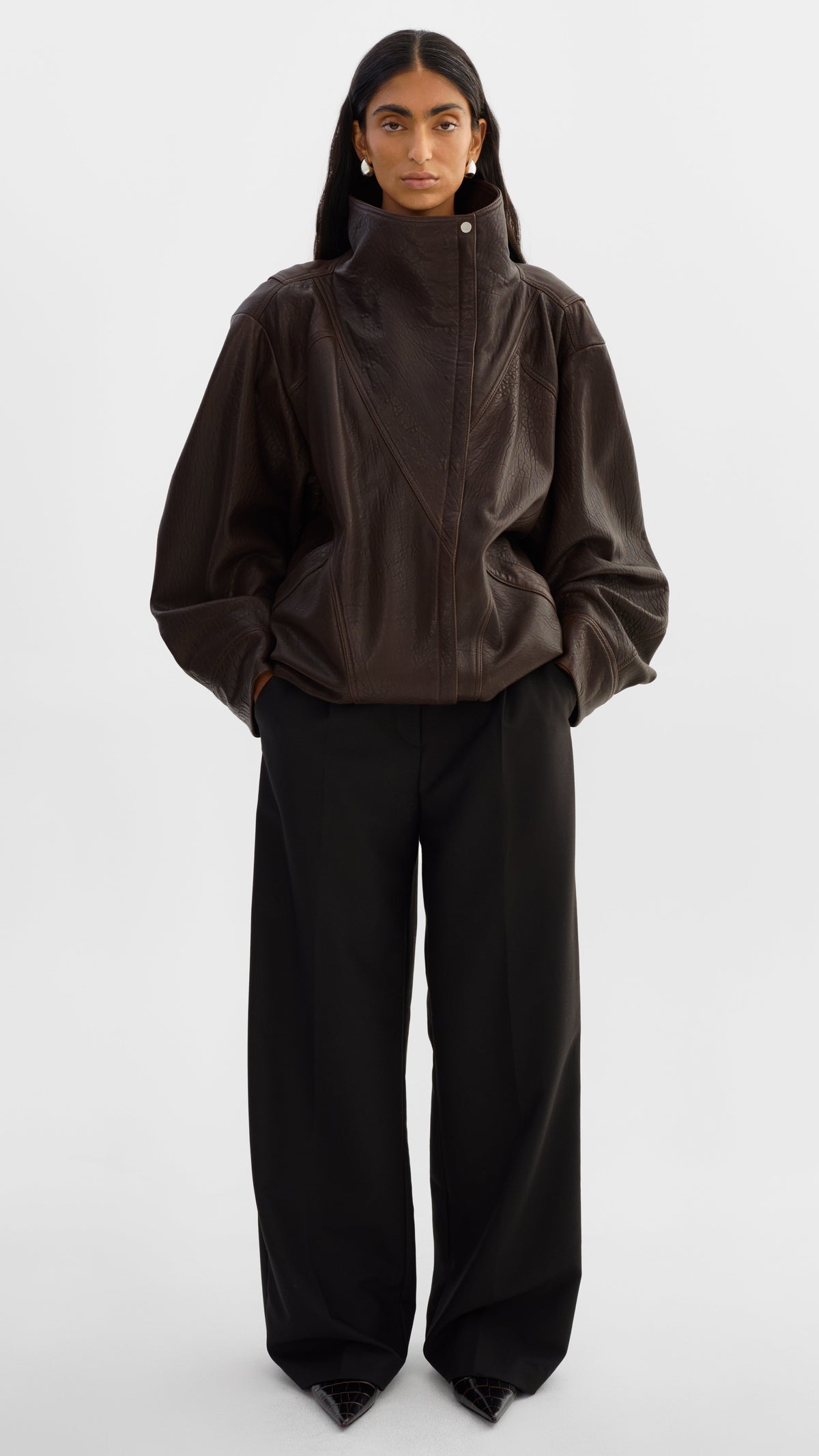 Lamarque Ronja Oversized Leather Jacket in Dark Brown