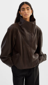 Lamarque Ronja Oversized Leather Jacket in Dark Brown