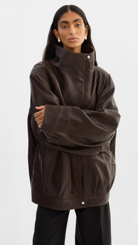 Lamarque Ronja Oversized Leather Jacket in Dark Brown