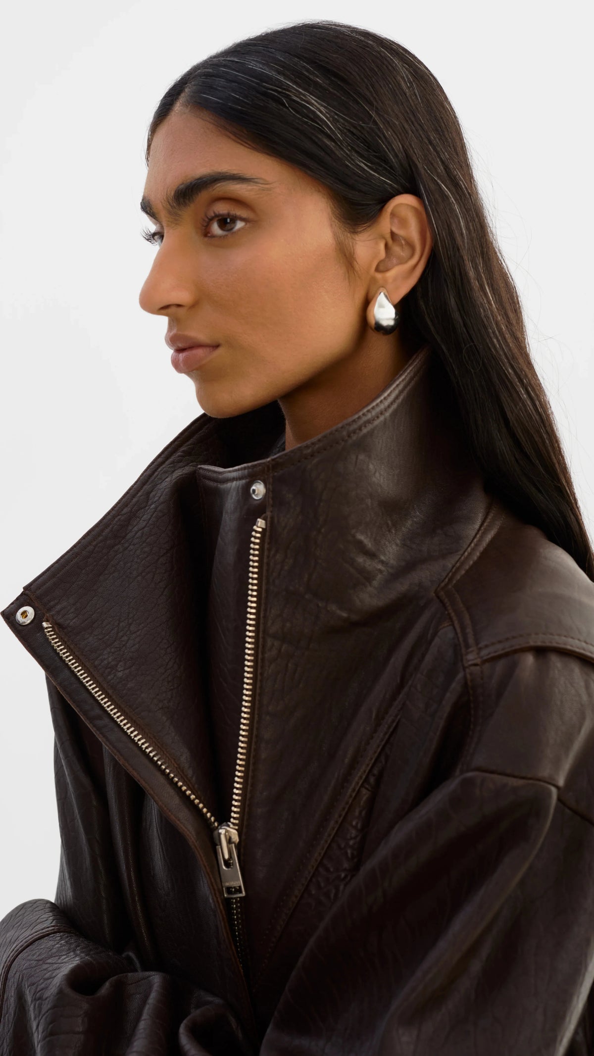 Lamarque Ronja Oversized Leather Jacket in Dark Brown