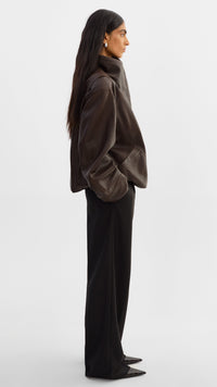 Lamarque Ronja Oversized Leather Jacket in Dark Brown