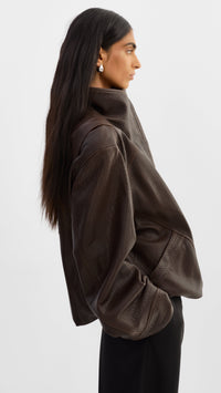 Lamarque Ronja Oversized Leather Jacket in Dark Brown