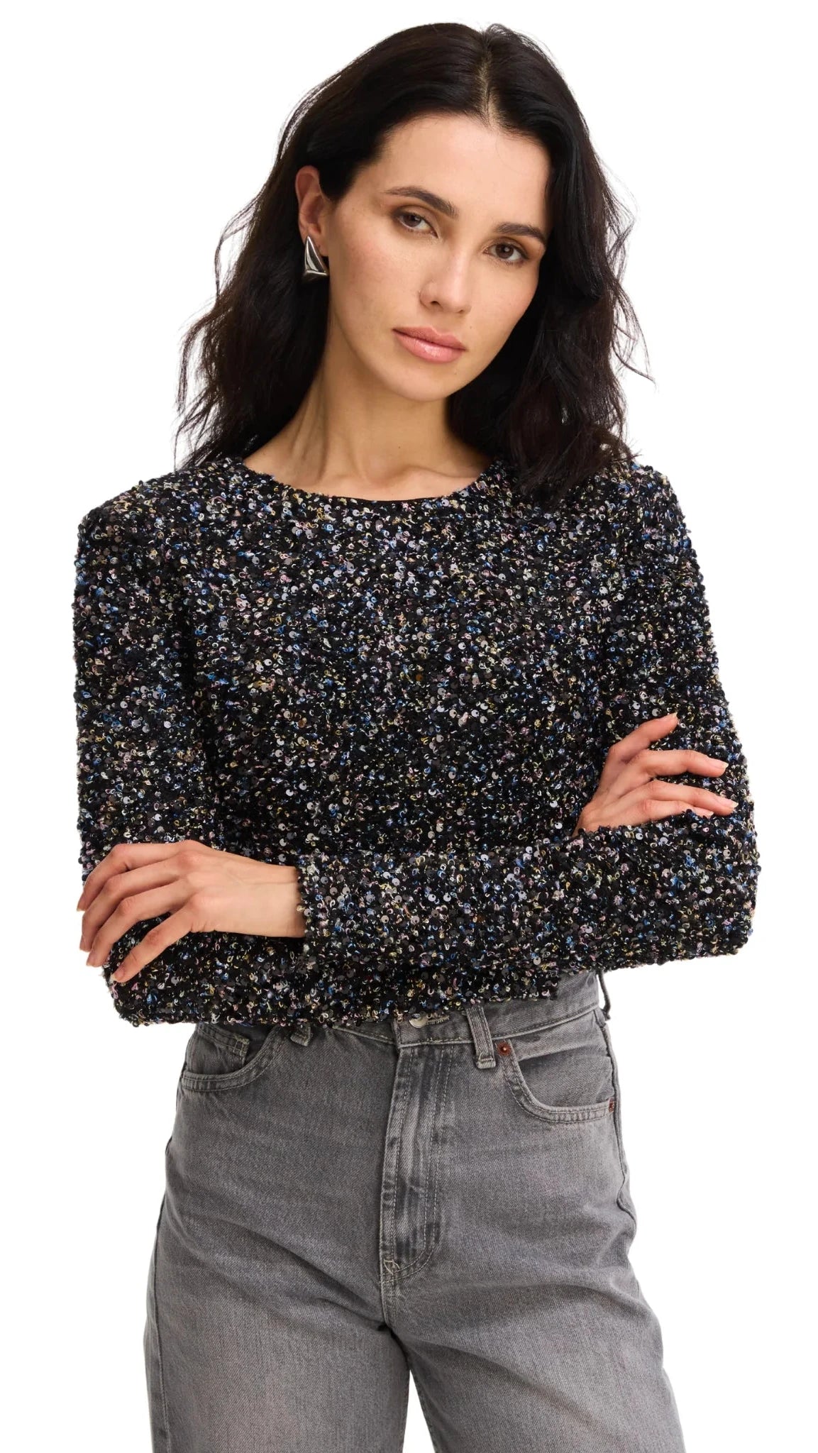 Allison New York Rory Sequin Top in Black Multi