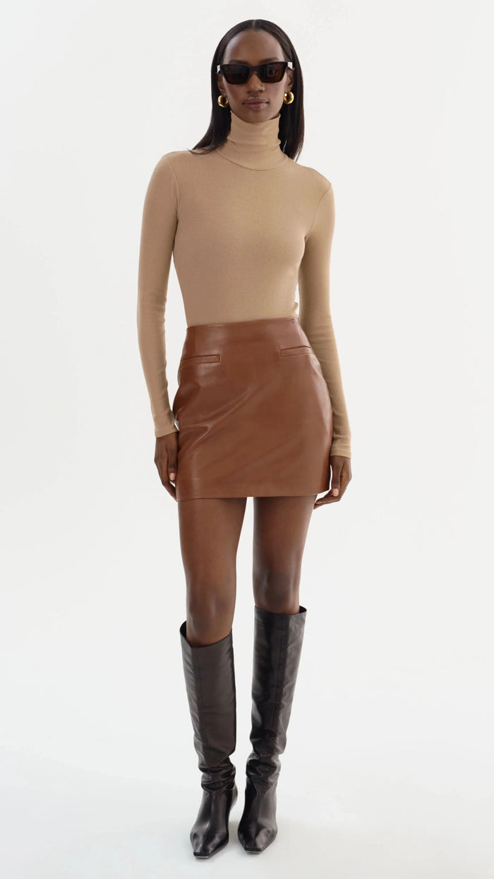 Lamarque Rowan Leather Mini Skirt in Luggage