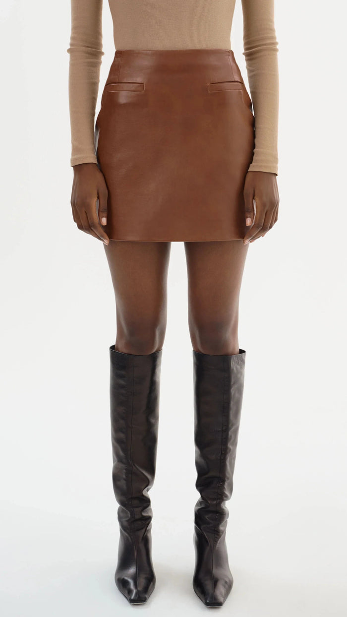 Lamarque Rowan Leather Mini Skirt in Luggage
