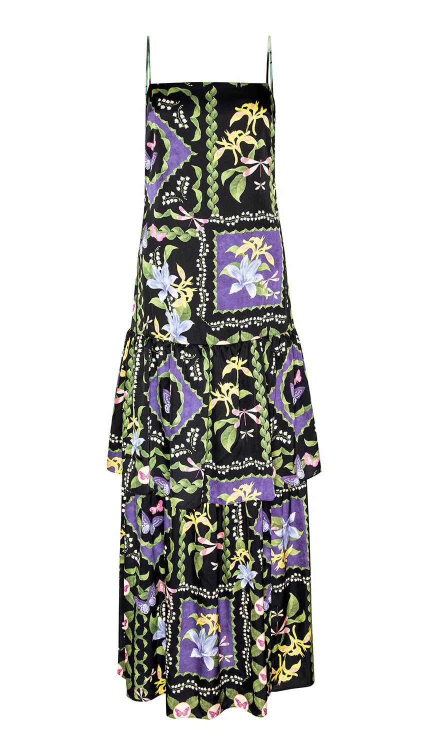 Misa Paulette Tiered Maxi Dress in Patchwork Butterfly