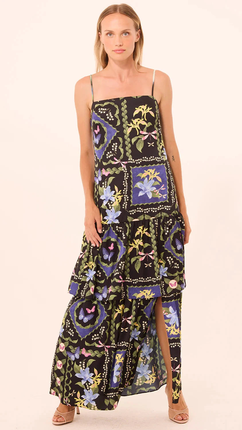 Misa Paulette Tiered Maxi Dress in Patchwork Butterfly