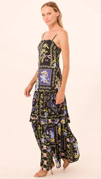Misa Paulette Tiered Maxi Dress in Patchwork Butterfly