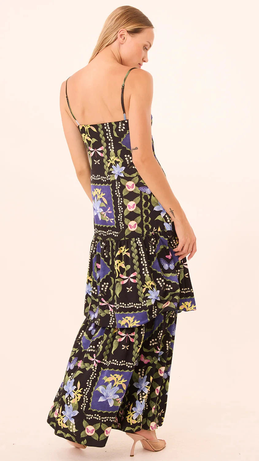 Misa Paulette Tiered Maxi Dress in Patchwork Butterfly